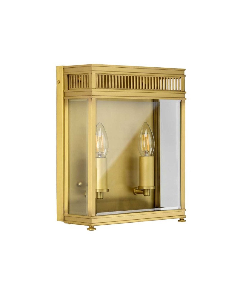 Elstead Lighting Średnia latarnia naścienna Holborn - 2 źródła światła - Szczotkowany mosiądz IP44 HL7-M-BB