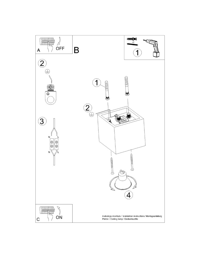 Ceiling lamps - Sollux Plafond QUAD 1 gray SL.0024 - product kolory-swiatla.pl 6