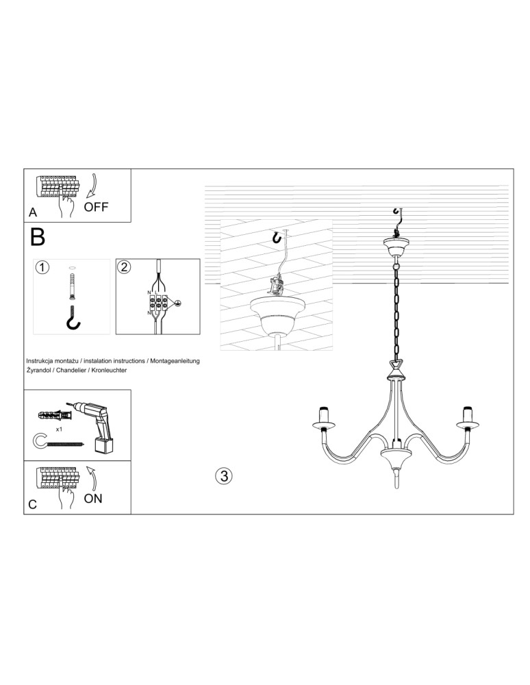 Chandeliers - Sollux Chandelier MINERWA 3 black SL.0217 - product kolory-swiatla.pl 5