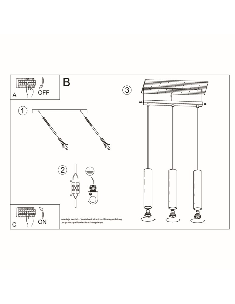 Pendant lamps - Sollux LAGOS 3L pendant lamp black SL.0329 - product kolory-swiatla.pl 5