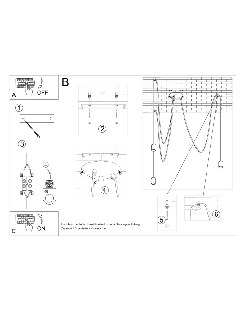 Chandeliers - Sollux Chandelier EDISON 3 black SL.0370 - product kolory-swiatla.pl 5