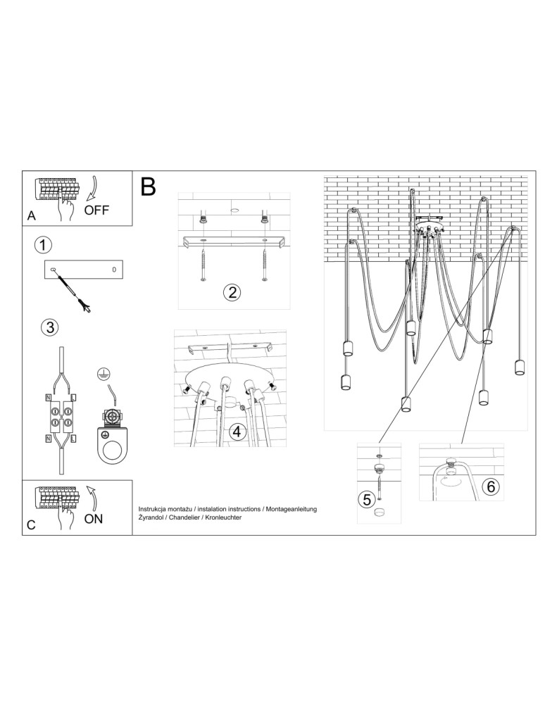 Chandeliers - Sollux Chandelier EDISON 7 black SL.0372 - product kolory-swiatla.pl 5