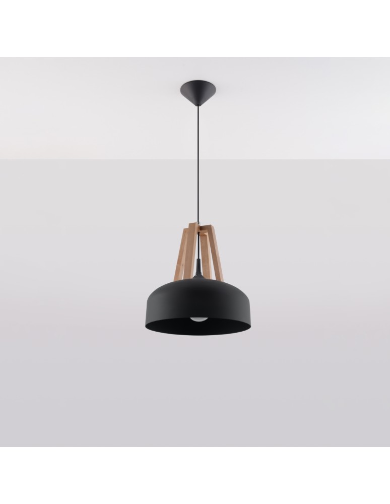 Sollux Lampa wisząca CASCO czarna/naturalne drewno SL.0390
