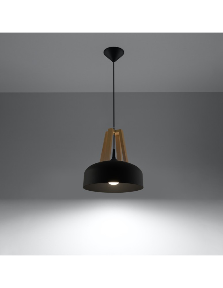 Sollux Lampa wisząca CASCO czarna/naturalne drewno SL.0390
