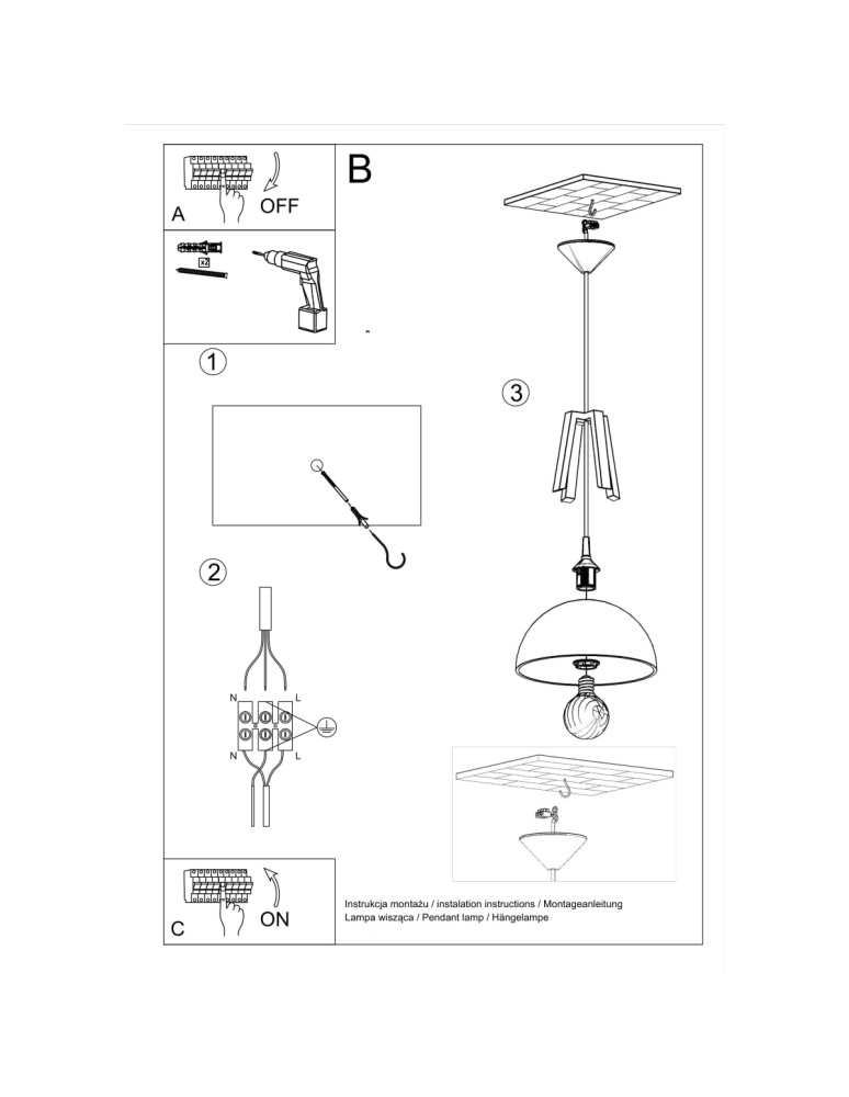 Pendant lamps - Sollux CASCO pendant lamp black/natural wood SL.0390 - product kolory-swiatla.pl 5