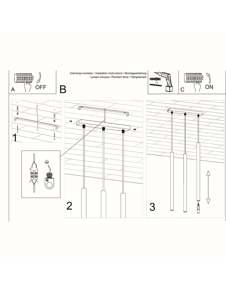 Pendant lamps - Sollux PASTELO 3 pendant lamp black SL.0470 - product kolory-swiatla.pl 5