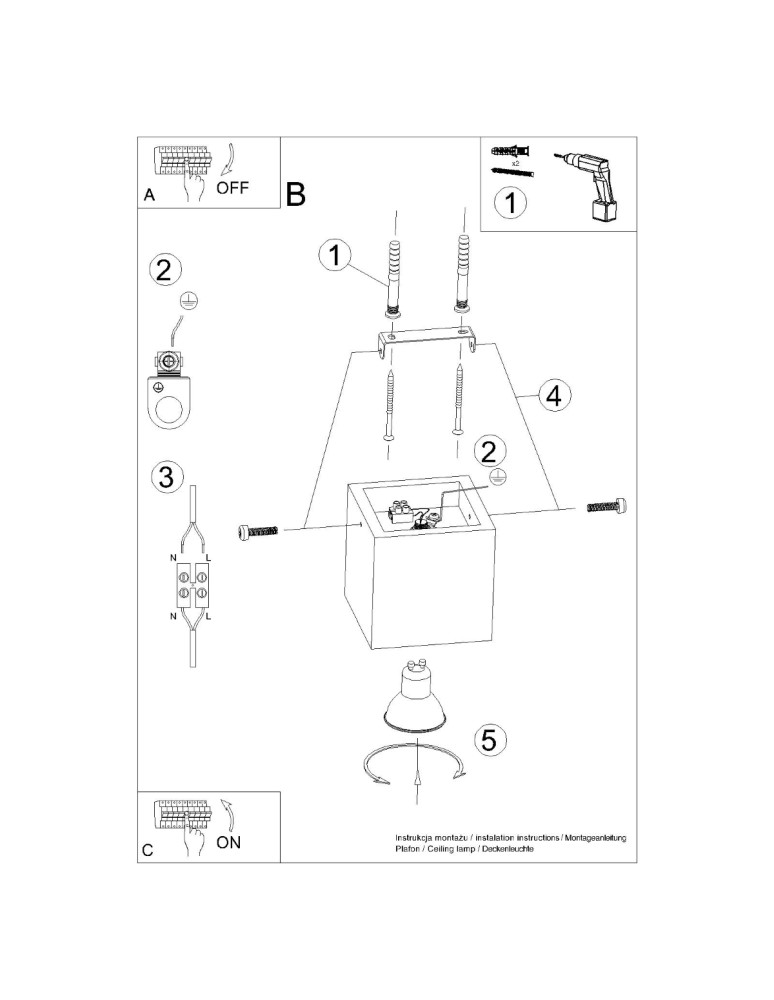 Ceiling lamps - Sollux Plafond QUAD concrete SL.0489 - product kolory-swiatla.pl 5