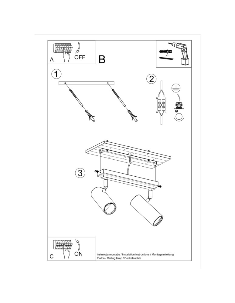 Ceiling lamps - Sollux Plafond DIREZIONE 2 black SL.0500 - product kolory-swiatla.pl 5