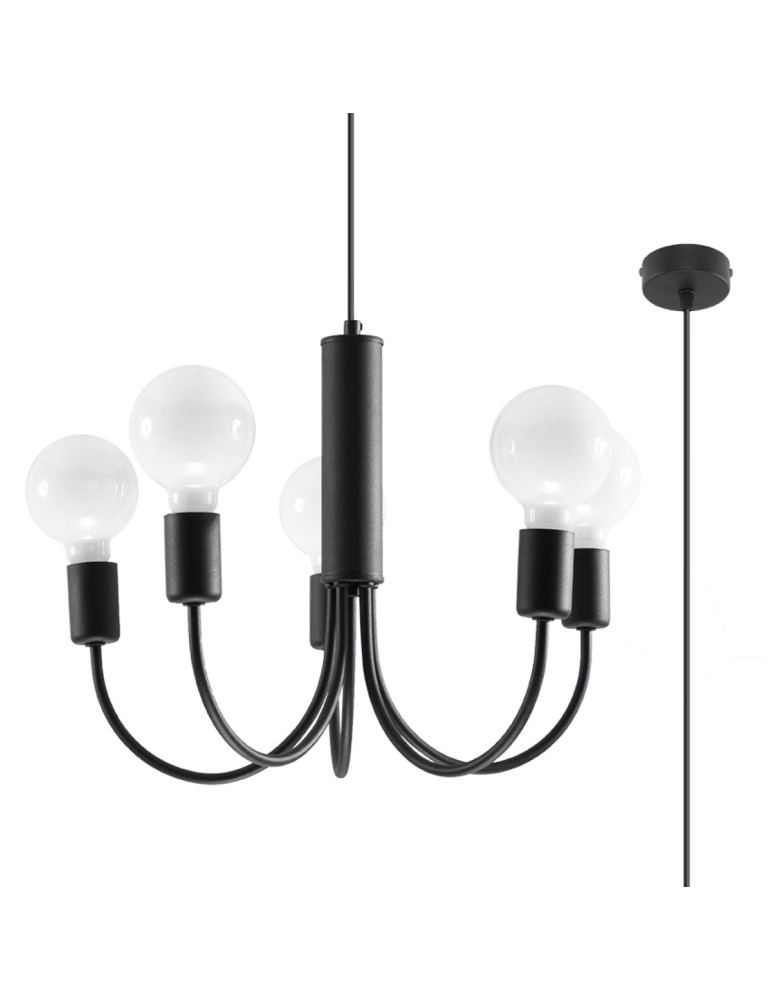 Chandeliers - Sollux Chandelier PICCOLO 5 black SL.0855 - product kolory-swiatla.pl 1