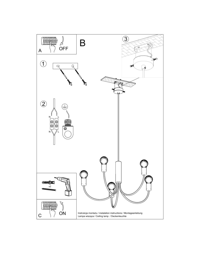 Chandeliers - Sollux Chandelier PICCOLO 3 black SL.0856 - product kolory-swiatla.pl 5