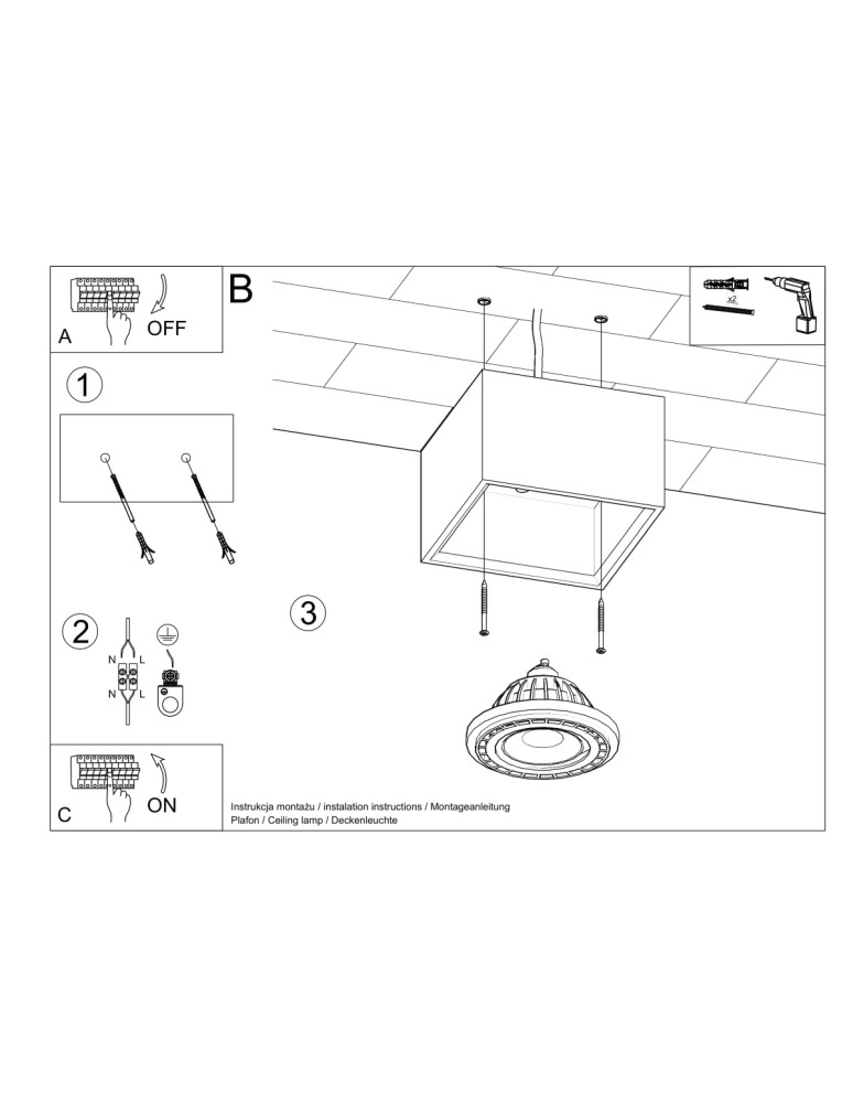 Ceiling lamps - Sollux Plafond QUATRO 1 concrete SL.0883 - product kolory-swiatla.pl 5