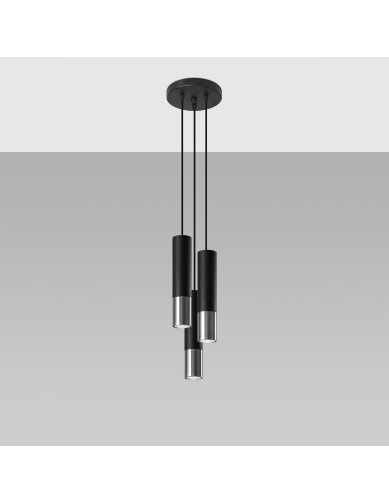 Pendant lamps - Sollux LOOPEZ 3P black/chrome pendant lamp SL.0943 - product kolory-swiatla.pl 2