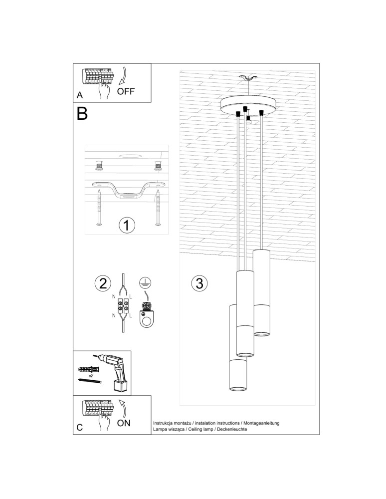 Sollux Lampa wisząca LOOPEZ 3P czarny/chrom SL.0943