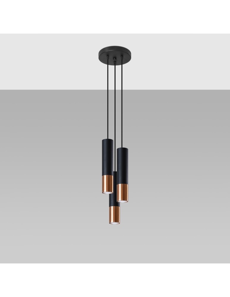 Pendant lamps - Sollux LOOPEZ 3P black/copper pendant lamp SL.0949 - product kolory-swiatla.pl 2