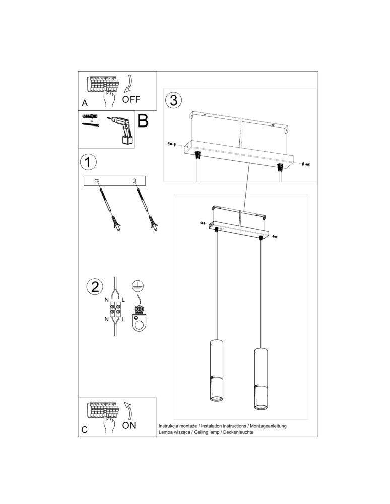 Pendant lamps - Sollux LOOPEZ 2 black/gold pendant lamp SL.0953 - product kolory-swiatla.pl 5