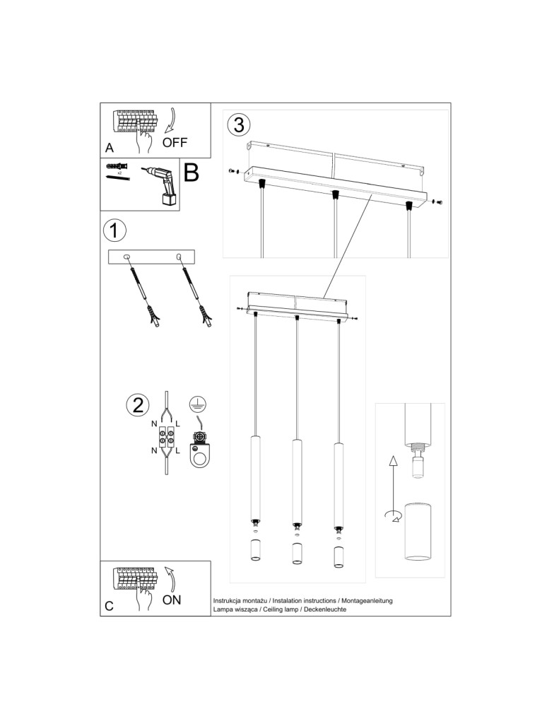 Pendant lamps - Sollux WEZYR 3 pendant lamp white SL.0959 - product kolory-swiatla.pl 5