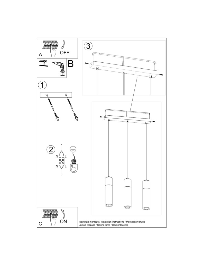 Pendant lamps - Sollux ZANE 3 grey pendant lamp SL.0967 - product kolory-swiatla.pl 5