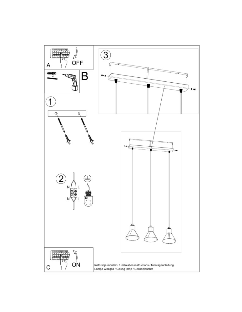 Pendant lamps - Sollux TAZILA 3 pendant lamp black [ES111] SL.0990 - product kolory-swiatla.pl 5