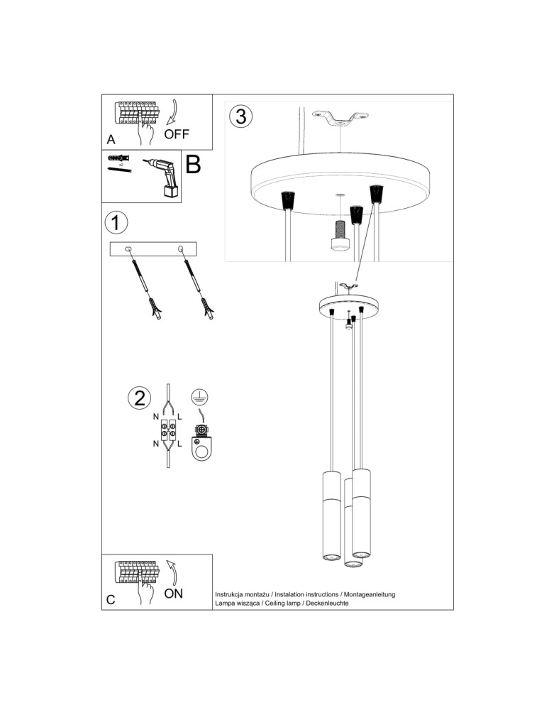 Sollux Lampa wisząca PABLO 3P czarna SL.1014