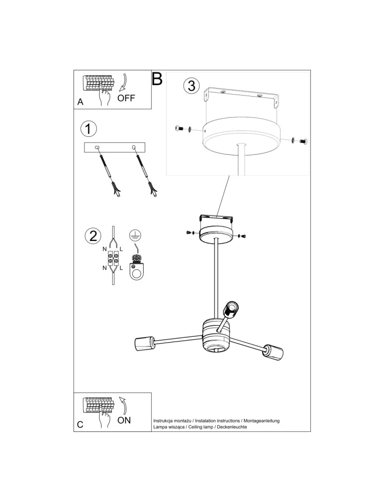 Chandeliers - Sollux Chandelier LANGO 3 black SL.1021 - product kolory-swiatla.pl 5