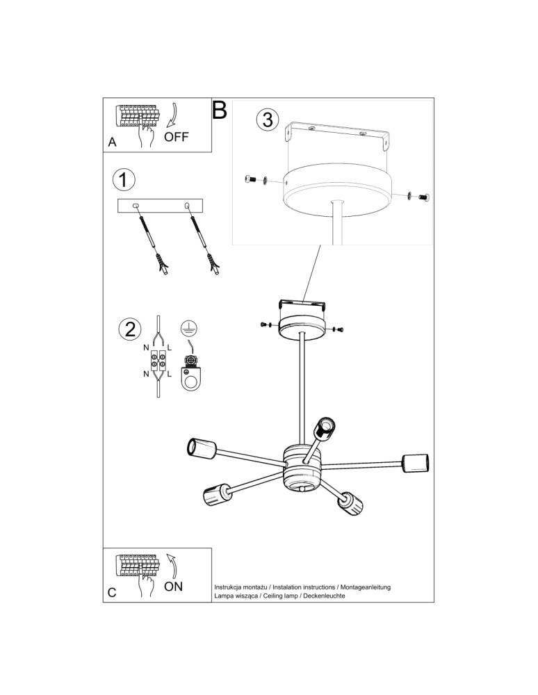 Chandeliers - Sollux Chandelier LANGO 5 black SL.1022 - product kolory-swiatla.pl 5