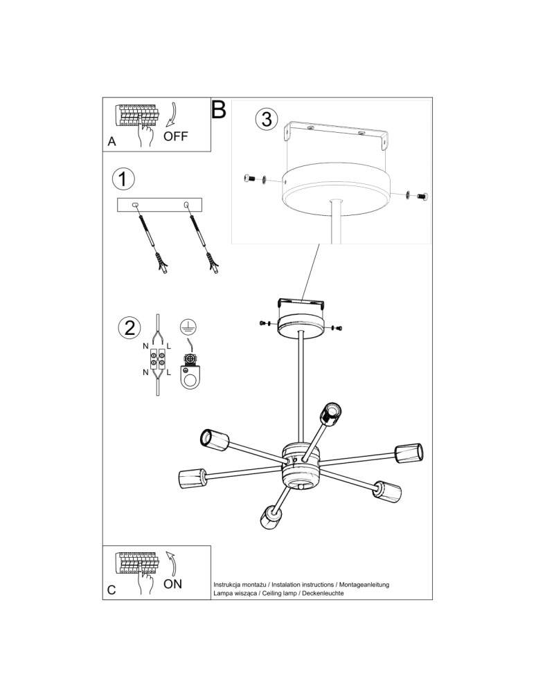 Chandeliers - Sollux Chandelier LANGO 6 black SL.1023 - product kolory-swiatla.pl 5