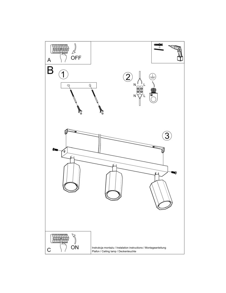 Ceiling lamps - Sollux Plafond ZEKE 3 oak SL.1030 - product kolory-swiatla.pl 5