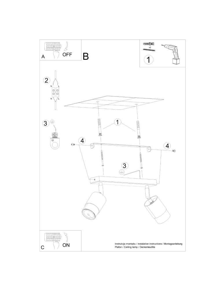 Ceiling lamps - Sollux Plafond NERO 2 black/gold SL.1070 - product kolory-swiatla.pl 5