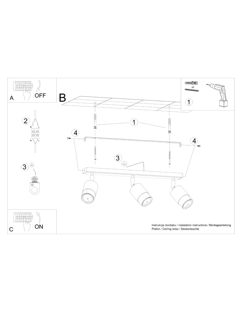Ceiling lamps - Sollux Plafond NERO 3 black/gold SL.1071 - product kolory-swiatla.pl 5