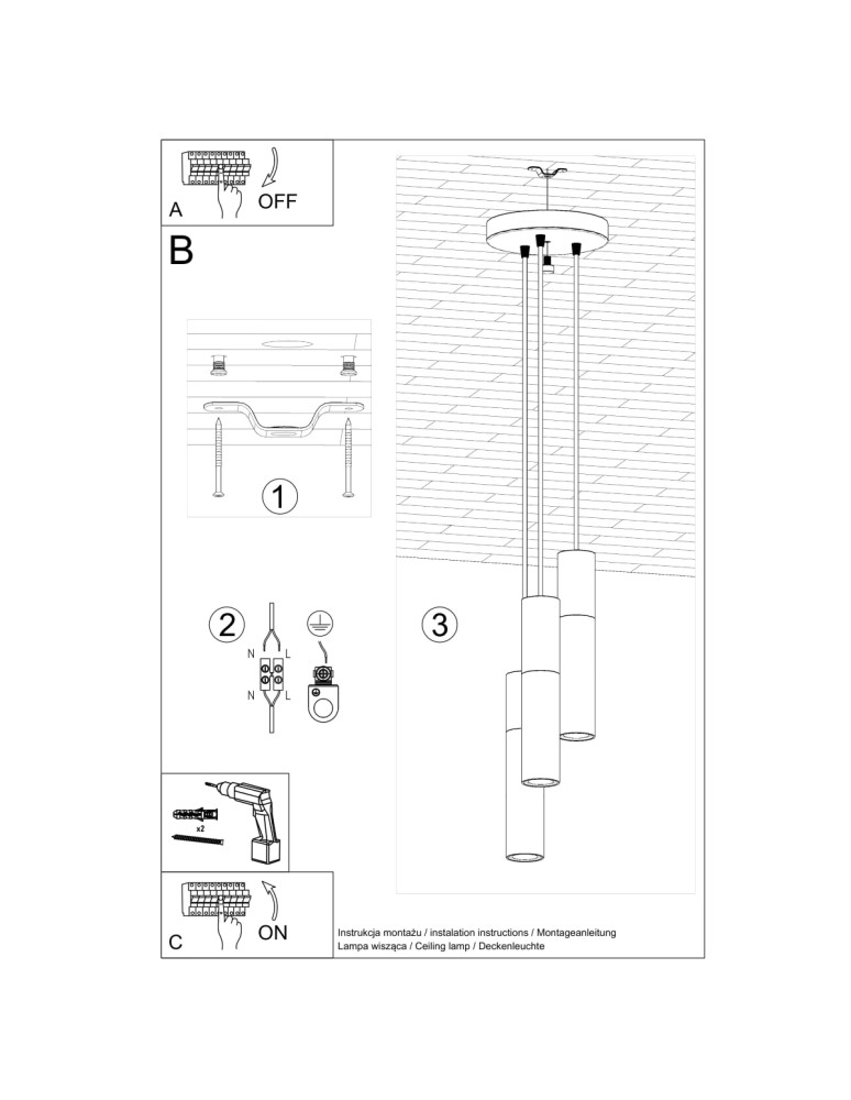 Pendant lamps - Sollux BORGIO 3P pendant lamp black SL.1081 - product kolory-swiatla.pl 5