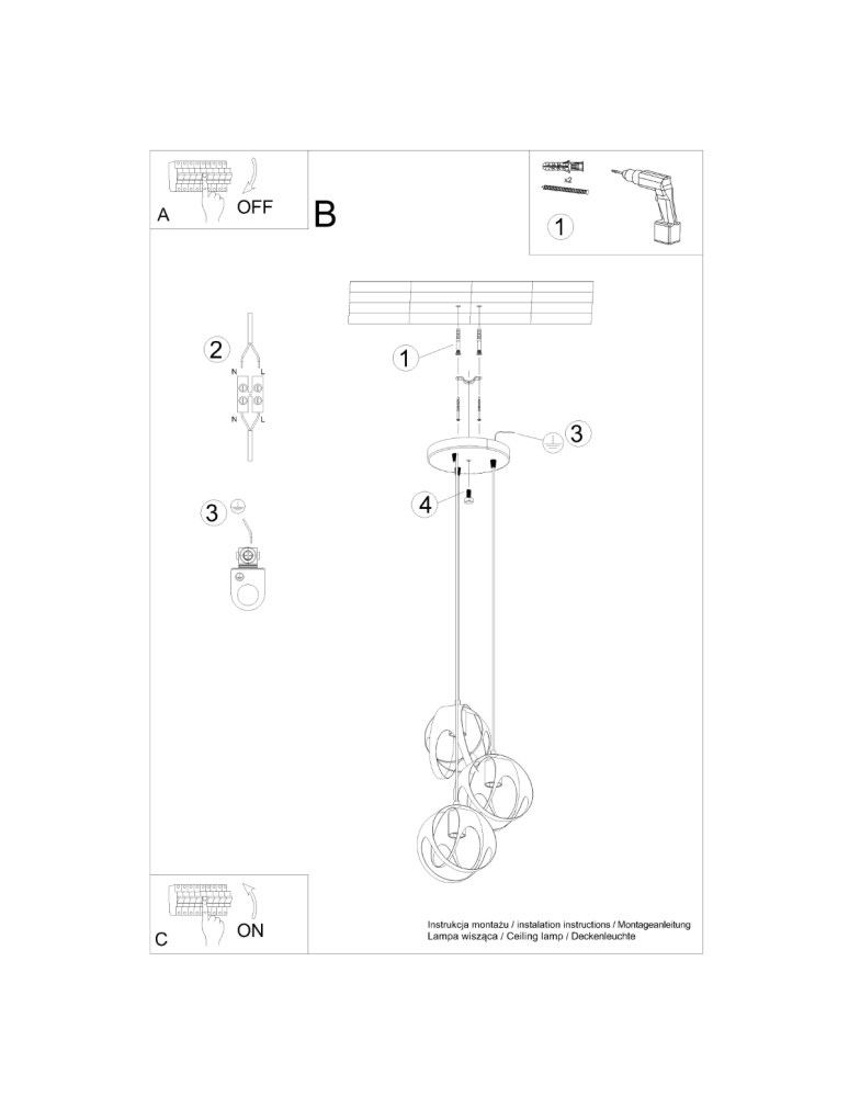 Pendant lamps - Sollux TULOS 3P pendant lamp white SL.1084 - product kolory-swiatla.pl 5