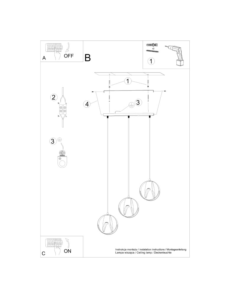 Sollux Lampa wisząca TULOS 3L czarna SL.1089