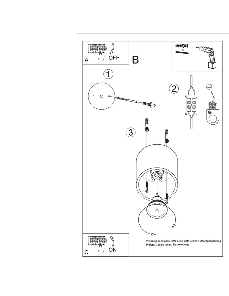 Gold ceiling fixtures - Sollux Plafond ORBIS 1 gold SL.1180 - product kolory-swiatla.pl 6