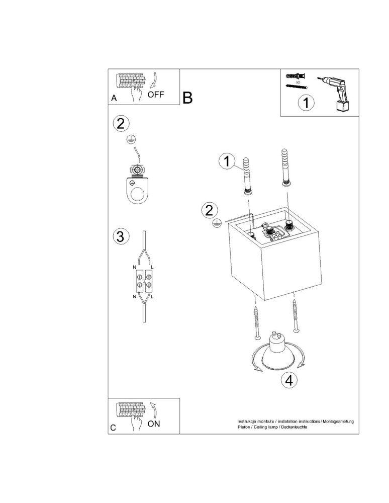 Gold ceiling fixtures - Sollux Plafond QUAD 1 gold SL.1182 - product kolory-swiatla.pl 6