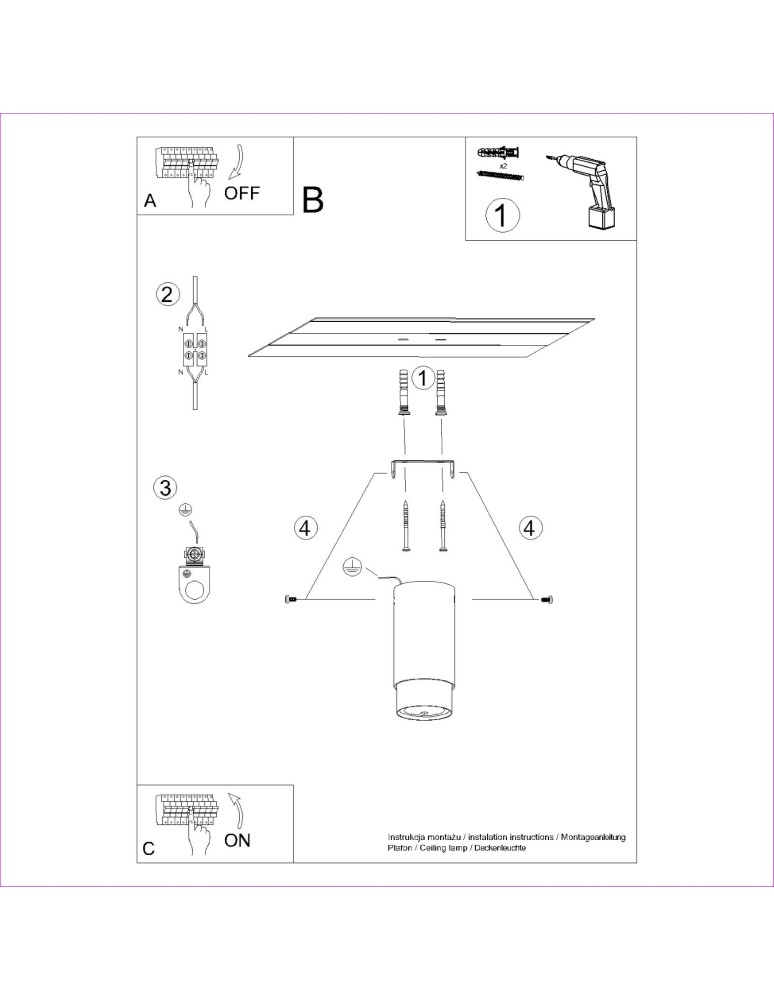 Black ceiling fixtures - Sollux Plafond NERO 12.5 black/chrome SL.1408 - product kolory-swiatla.pl 7
