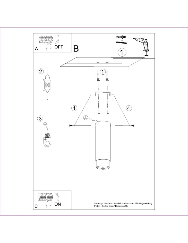 Black ceiling fixtures - Sollux Plafond NERO 22.5 black/chrome SL.1409 - product kolory-swiatla.pl 7