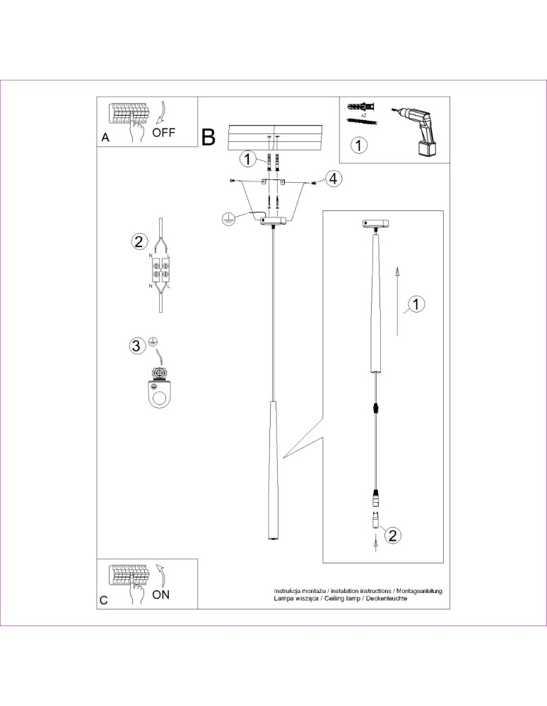 Pendant tube lamps - Sollux BLISS 1 pendant lamp black SL.1462 - product kolory-swiatla.pl 9