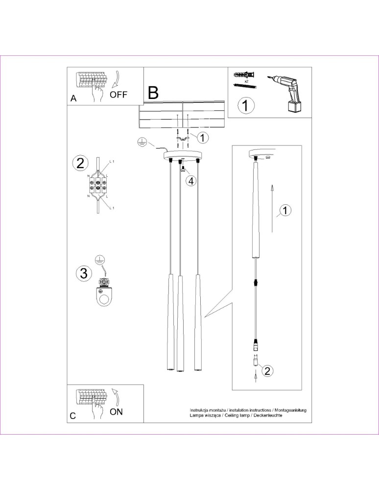 Pendant tube lamps - Sollux BLISS 3P pendant lamp black SL.1463 - product kolory-swiatla.pl 10