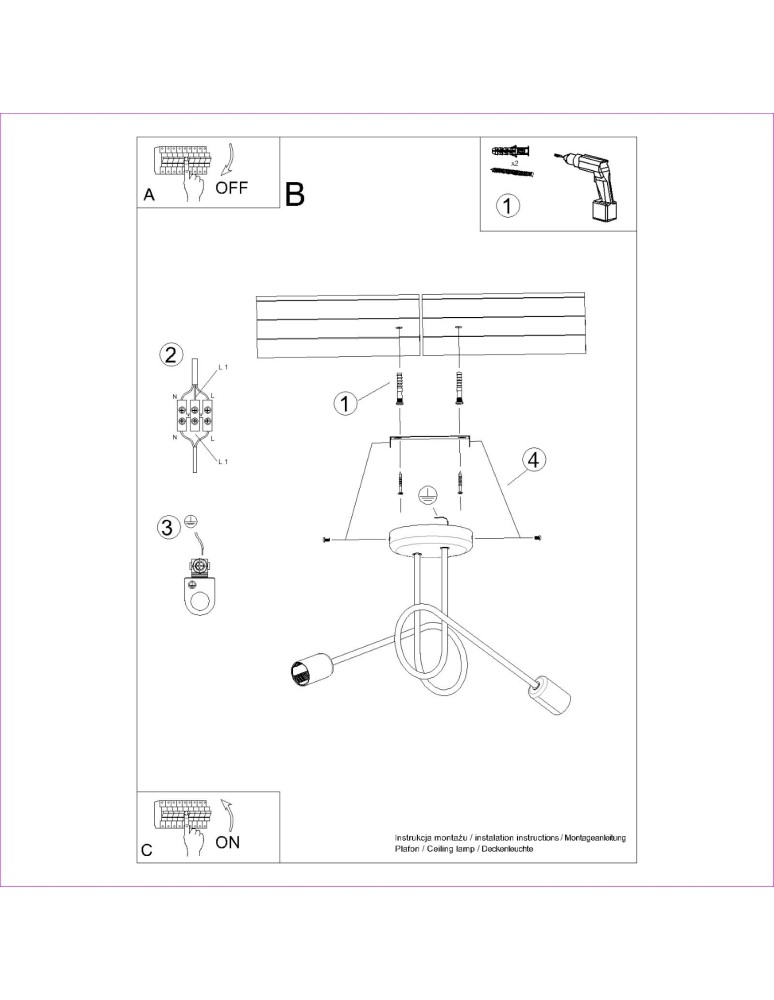 Loft ceiling lamps - industrial - Sollux Chandelier LOOP 2 black SL.1472 - product kolory-swiatla.pl 10