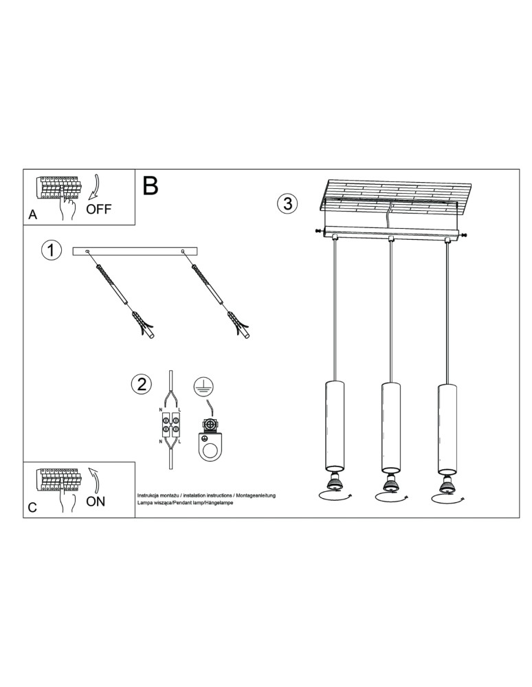 Pendant tube lamps - Sollux LAGOS 3L beige pendant lamp SL.1481 - product kolory-swiatla.pl 8