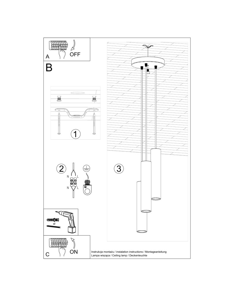 Pendant tube lamps - Sollux LAGOS 3P beige pendant lamp SL.1482 - product kolory-swiatla.pl 8
