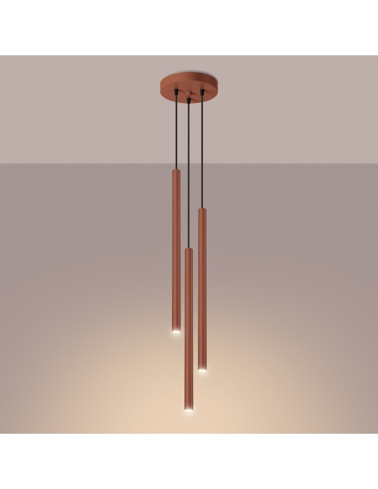 Pendant tube lamps - Sollux PASTELO 3P ochre red pendant lamp SL.1527 - product kolory-swiatla.pl 3