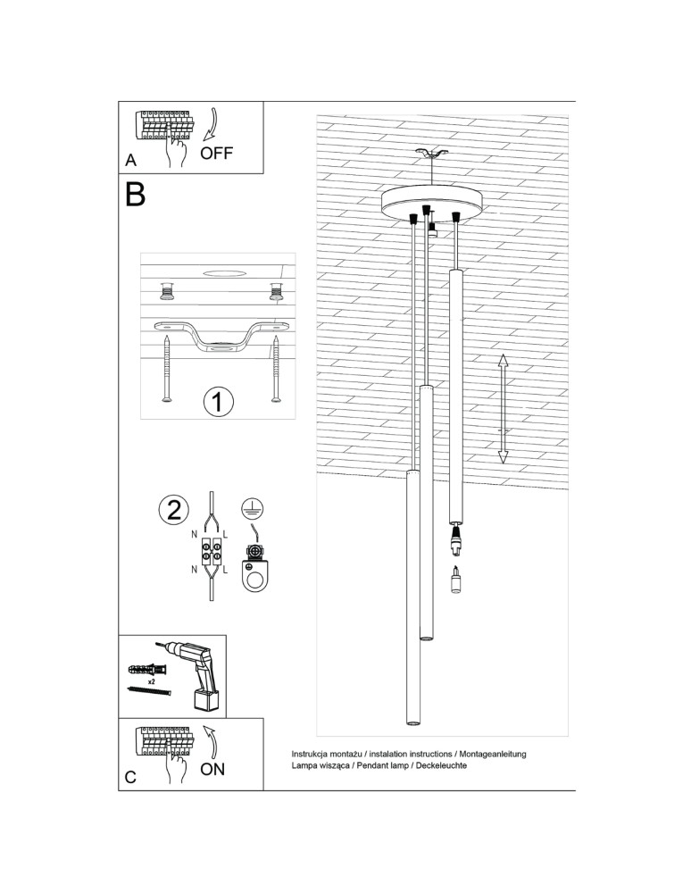 Pendant tube lamps - Sollux PASTELO 3P ochre red pendant lamp SL.1527 - product kolory-swiatla.pl 6