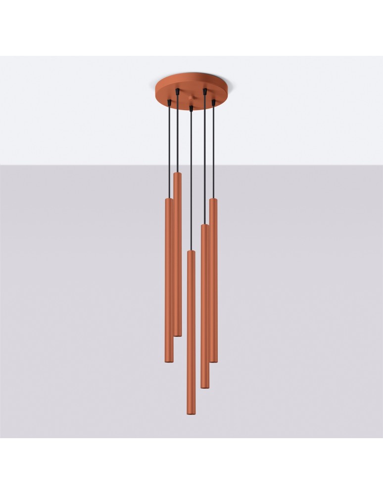 Pendant tube lamps - Sollux PASTELO 5P ochre red pendant lamp SL.1528 - product kolory-swiatla.pl 2