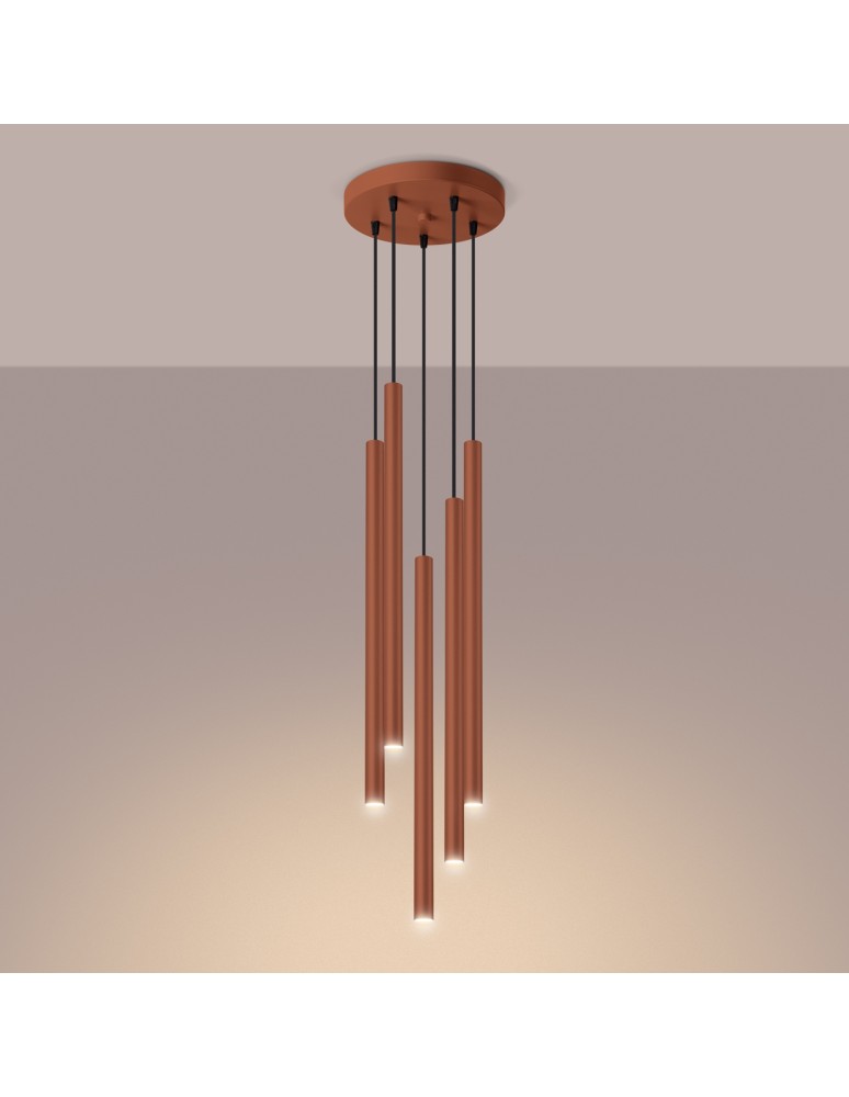 Pendant tube lamps - Sollux PASTELO 5P ochre red pendant lamp SL.1528 - product kolory-swiatla.pl 3