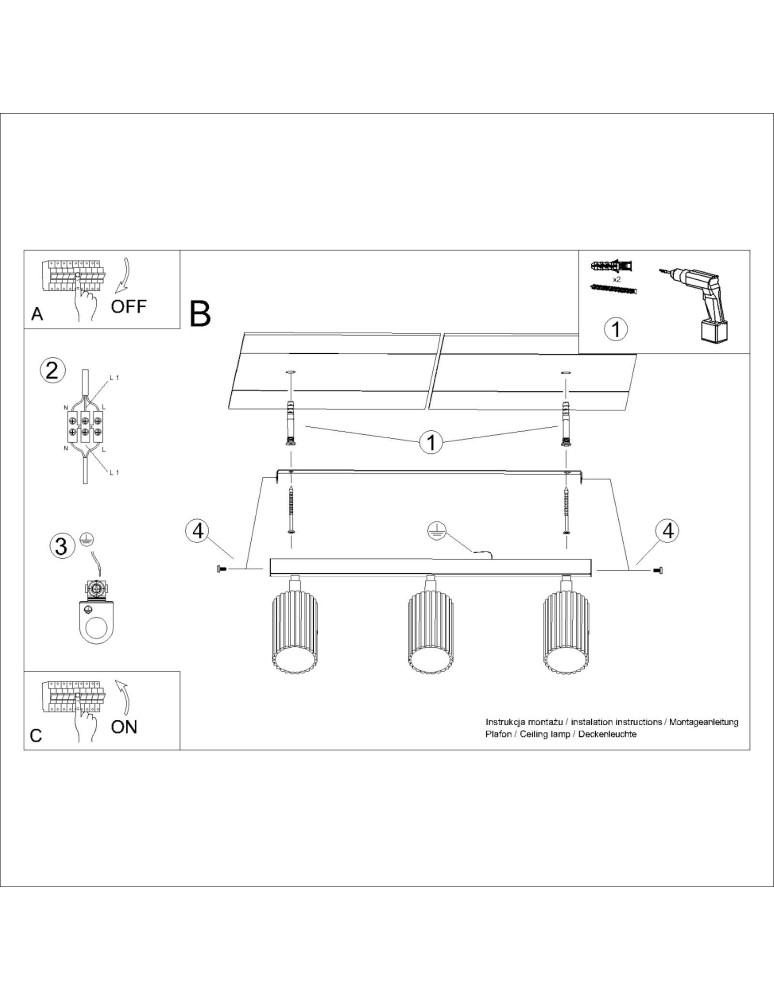 Adjustable ceiling lamps - spots - Sollux Plafon KARBON 3L white SL.1543 - product kolory-swiatla.pl 10