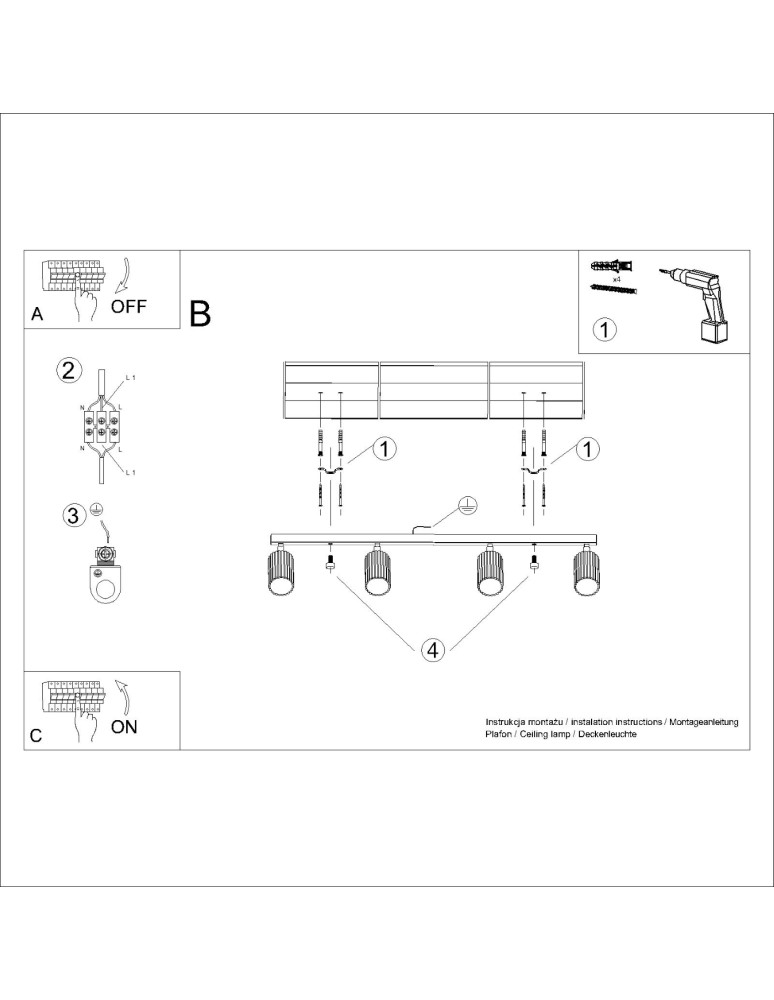 Adjustable ceiling lamps - spots - Sollux Plafon KARBON 4L white SL.1546 - product kolory-swiatla.pl 10