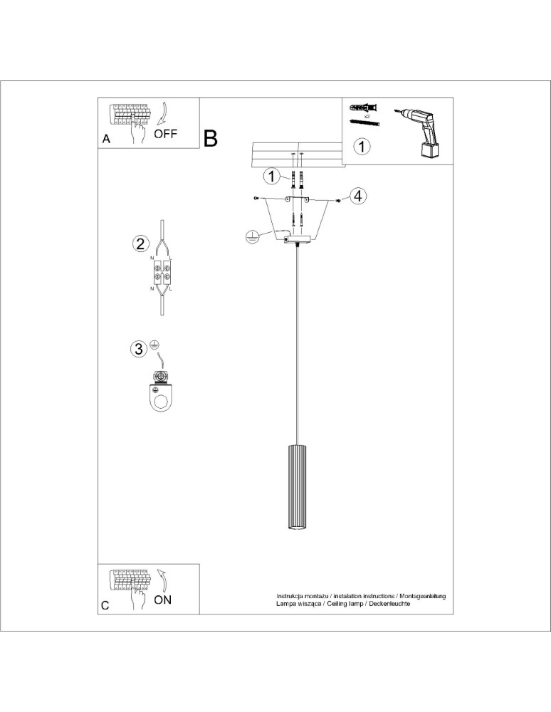 Pendant tube lamps - Sollux KARBON 1 gold pendant lamp SL.1554 - product kolory-swiatla.pl 9