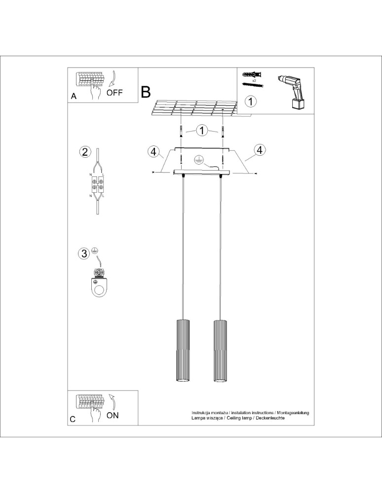 Pendant tube lamps - Sollux KARBON 2 pendant lamp gold SL.1555 - product kolory-swiatla.pl 9