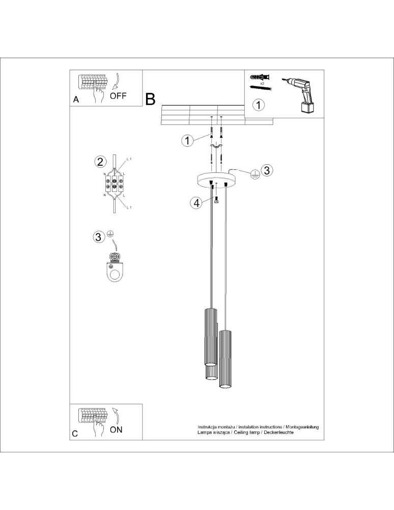 Pendant tube lamps - Sollux KARBON 3P pendant lamp black SL.1576 - product kolory-swiatla.pl 10